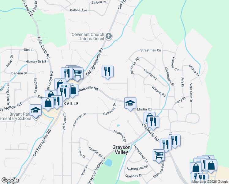 map of restaurants, bars, coffee shops, grocery stores, and more near 5644 Heather Lane in Birmingham
