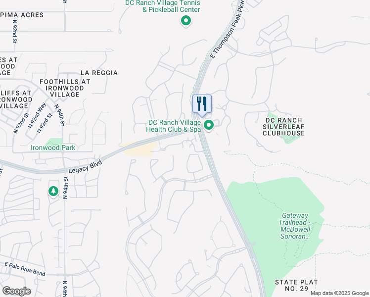map of restaurants, bars, coffee shops, grocery stores, and more near 18650 North Thompson Peak Parkway in Scottsdale