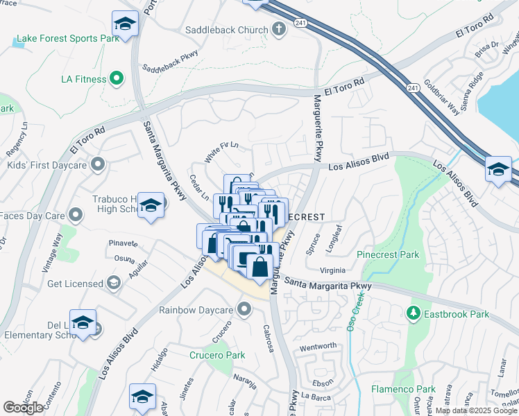map of restaurants, bars, coffee shops, grocery stores, and more near in Mission Viejo