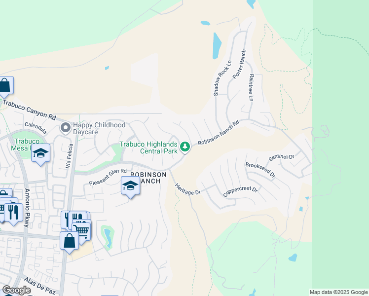 map of restaurants, bars, coffee shops, grocery stores, and more near 21182 Briarwood Lane in Trabuco Canyon