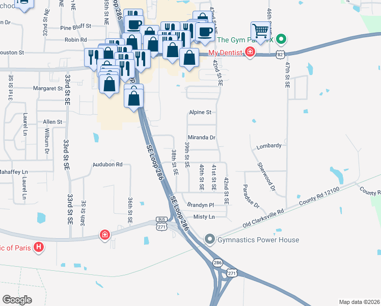 map of restaurants, bars, coffee shops, grocery stores, and more near 3915 Shannon Drive in Paris