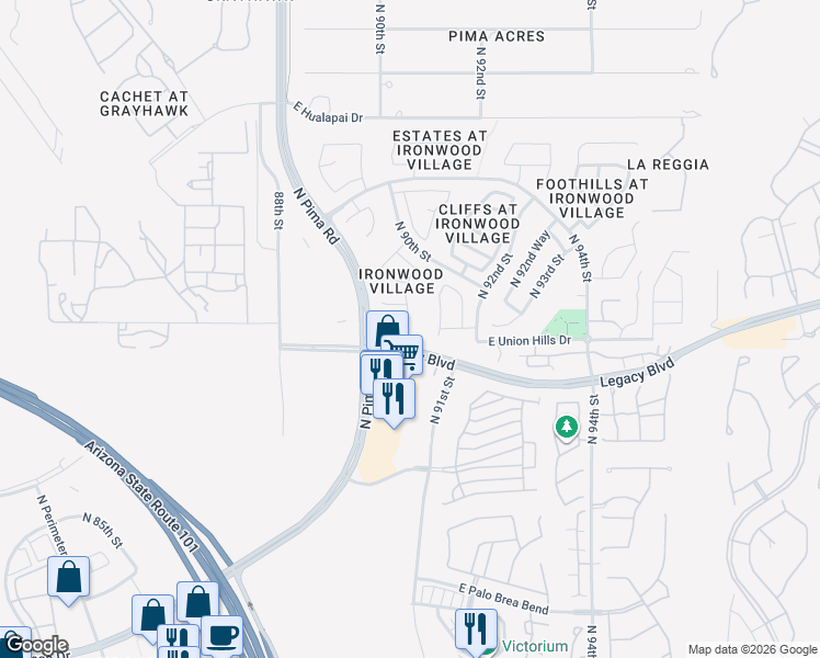 map of restaurants, bars, coffee shops, grocery stores, and more near 18698 North 91st Street in Scottsdale
