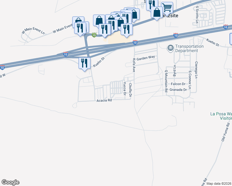 map of restaurants, bars, coffee shops, grocery stores, and more near Stage Coach Avenue in Quartzsite