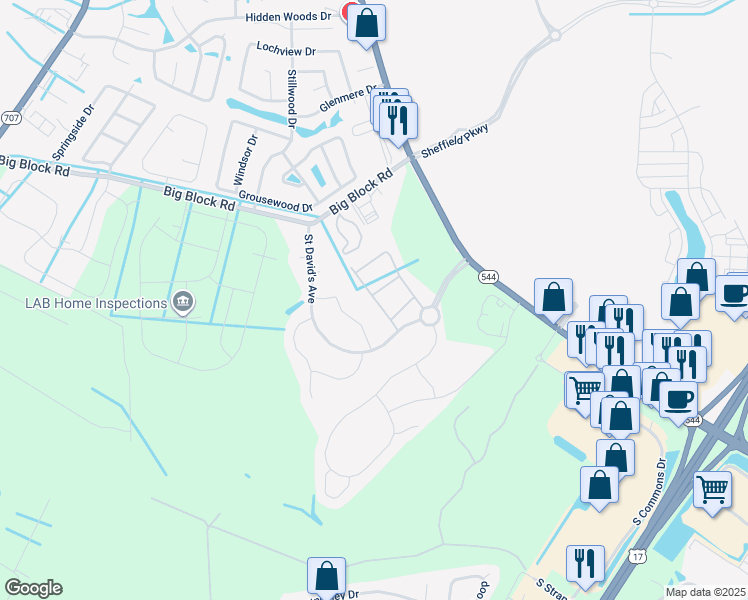 map of restaurants, bars, coffee shops, grocery stores, and more near 350 Saint David's Avenue in Myrtle Beach