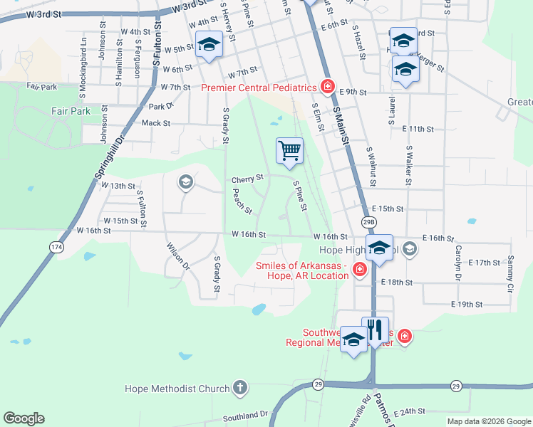 map of restaurants, bars, coffee shops, grocery stores, and more near 1404 South Hervey Street in Hope