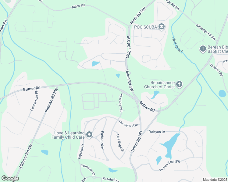 map of restaurants, bars, coffee shops, grocery stores, and more near 5540 Butner Road in College Park