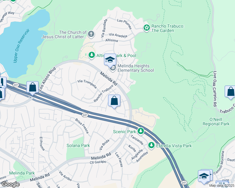 map of restaurants, bars, coffee shops, grocery stores, and more near 28 Tierra Montanosa in Rancho Santa Margarita