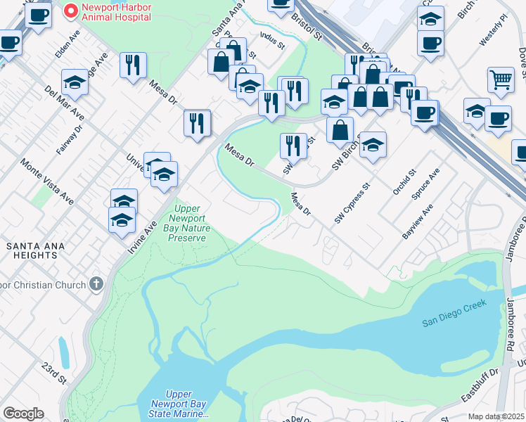 map of restaurants, bars, coffee shops, grocery stores, and more near 2207 Golden Circle in Newport Beach