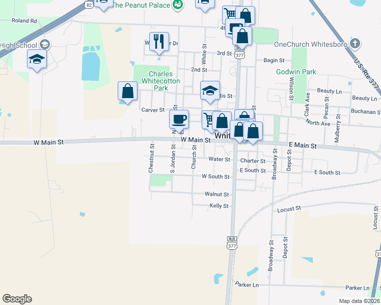 map of restaurants, bars, coffee shops, grocery stores, and more near 101 Church Street in Whitesboro