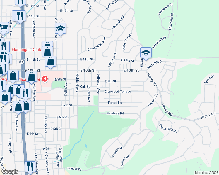 map of restaurants, bars, coffee shops, grocery stores, and more near 839 Kirkwood Avenue in Anniston