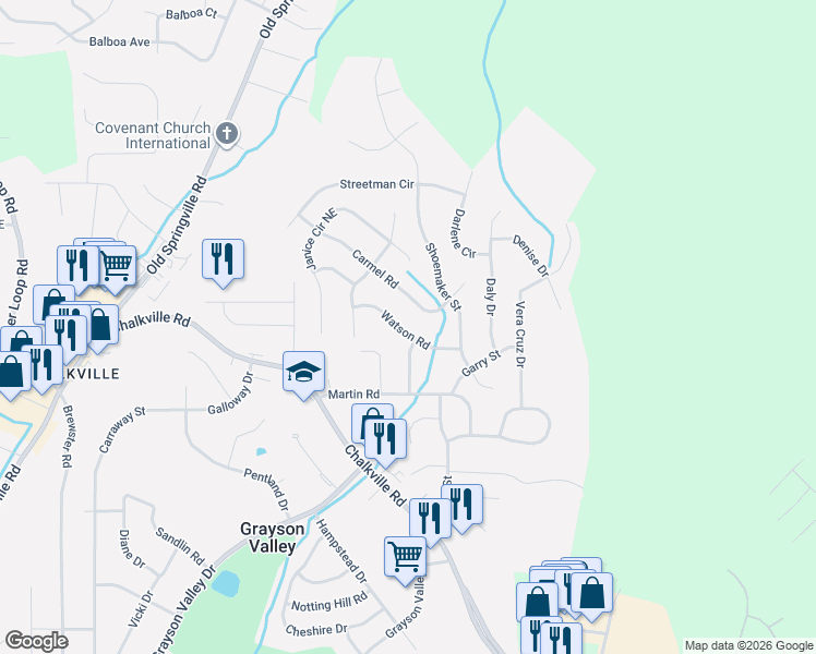 map of restaurants, bars, coffee shops, grocery stores, and more near 2537 Carmel Road in Birmingham