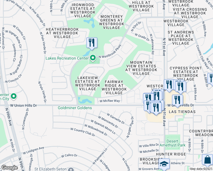 map of restaurants, bars, coffee shops, grocery stores, and more near 18909 North 96th Avenue in Peoria