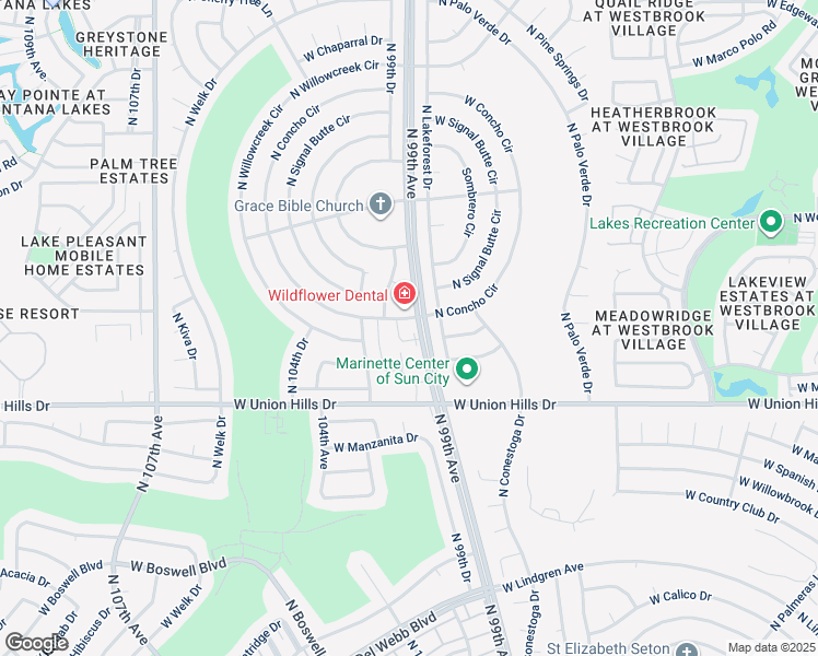 map of restaurants, bars, coffee shops, grocery stores, and more near 18834 North Lakeforest Drive in Sun City