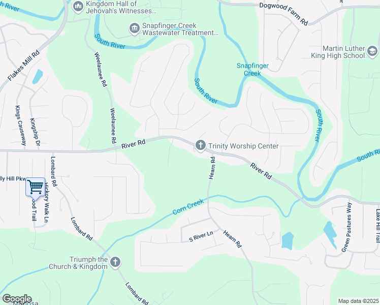 map of restaurants, bars, coffee shops, grocery stores, and more near 4851 River Road in Ellenwood