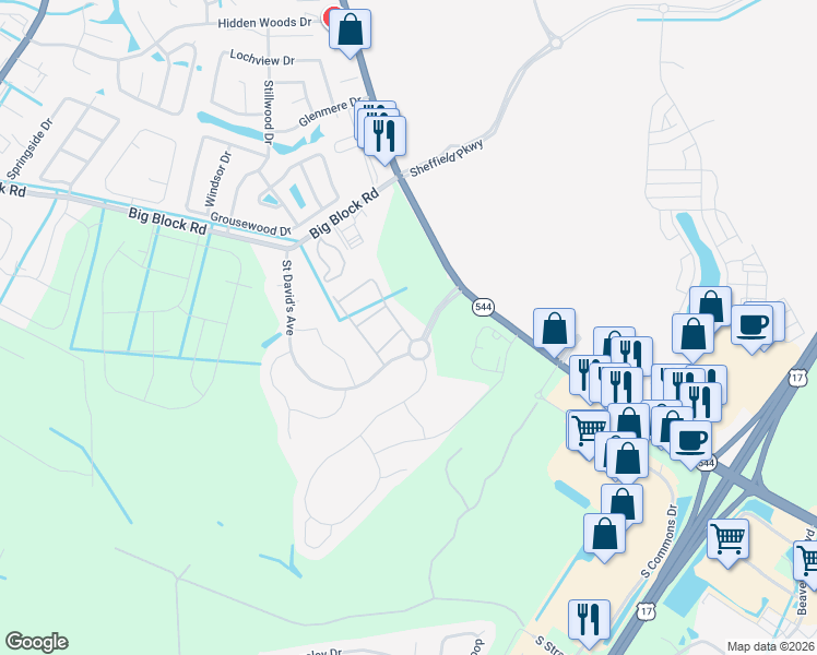 map of restaurants, bars, coffee shops, grocery stores, and more near 107 Machrie Loop in Myrtle Beach