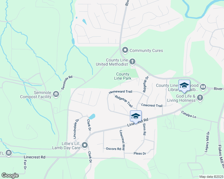 map of restaurants, bars, coffee shops, grocery stores, and more near 3464 Homeward Trail in Ellenwood