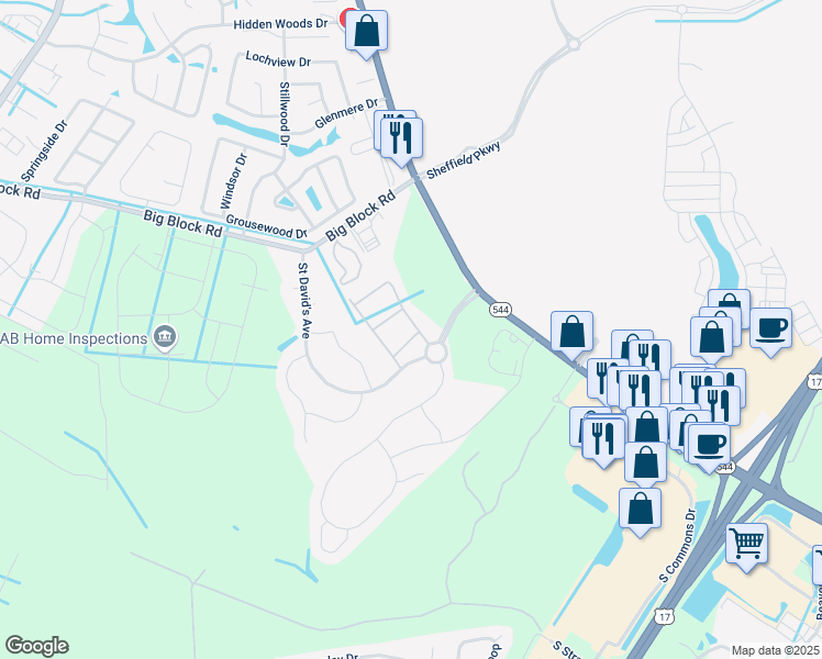 map of restaurants, bars, coffee shops, grocery stores, and more near 107 Machrie Loop in Myrtle Beach