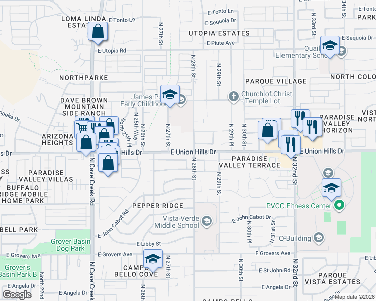 map of restaurants, bars, coffee shops, grocery stores, and more near 2740 East Union Hills Drive in Phoenix
