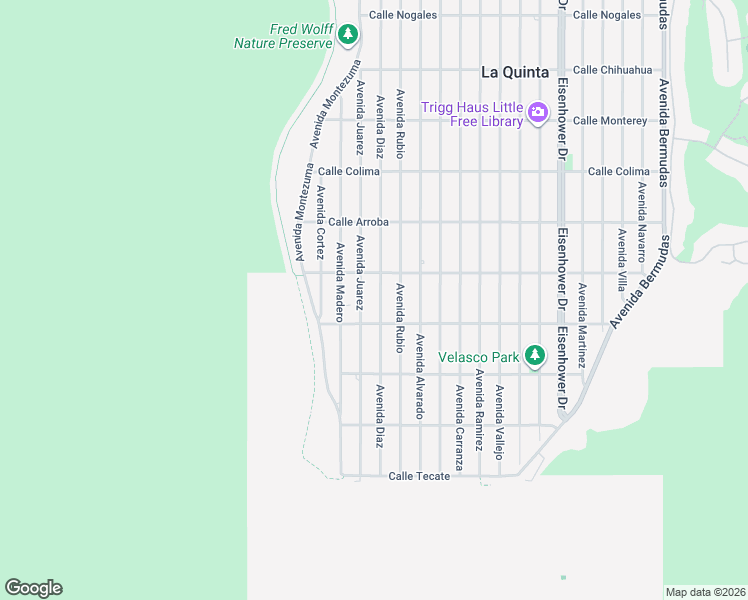 map of restaurants, bars, coffee shops, grocery stores, and more near 54145 Avenida Diaz in La Quinta