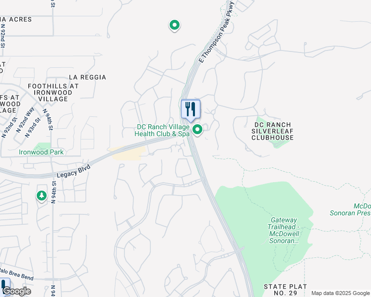 map of restaurants, bars, coffee shops, grocery stores, and more near 18650 North Thompson Peak Parkway in Scottsdale