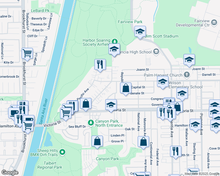 map of restaurants, bars, coffee shops, grocery stores, and more near 2239 State Avenue in Costa Mesa
