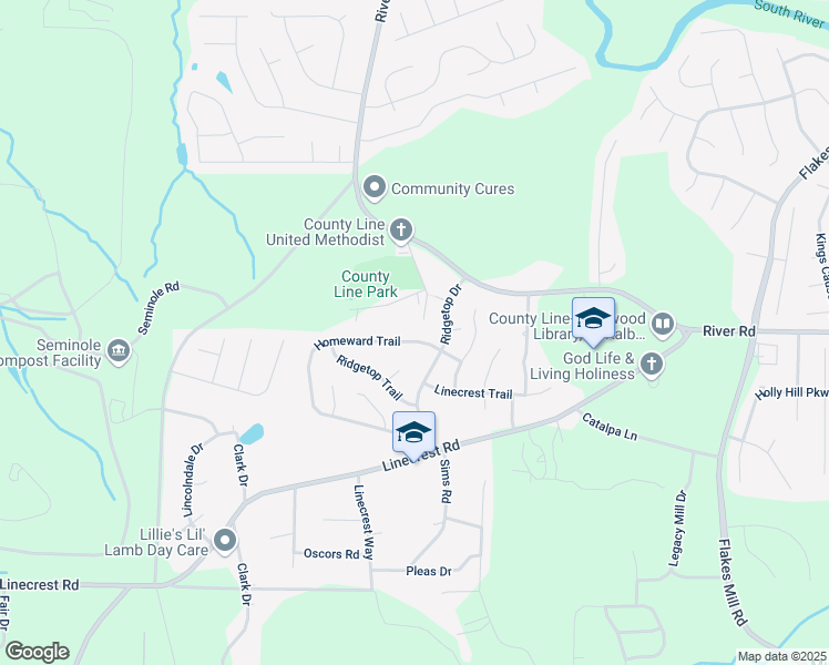 map of restaurants, bars, coffee shops, grocery stores, and more near 3548 Homeward Trail in Ellenwood
