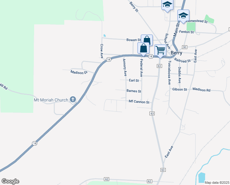 map of restaurants, bars, coffee shops, grocery stores, and more near 180 Barnes Street in Berry