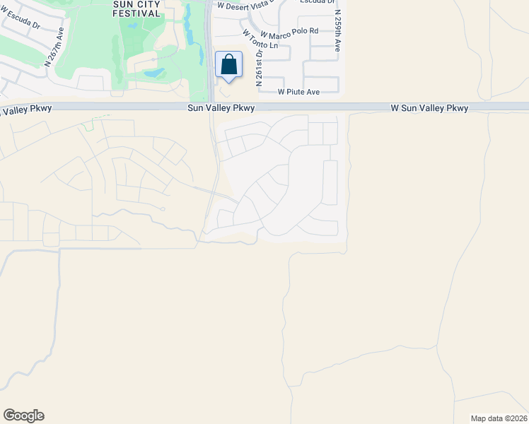 map of restaurants, bars, coffee shops, grocery stores, and more near 18850 North 261st Lane in Buckeye