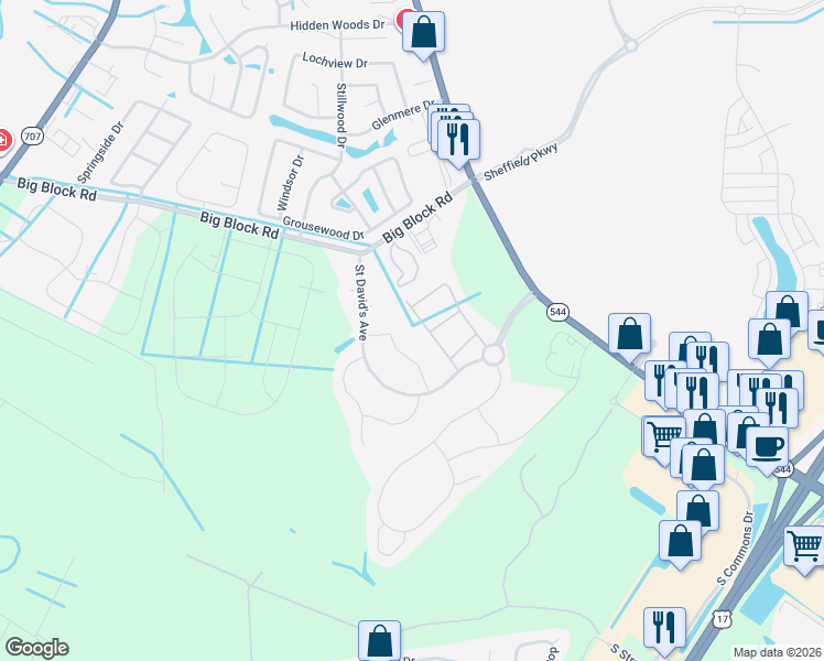 map of restaurants, bars, coffee shops, grocery stores, and more near 350 Saint David's Avenue in Myrtle Beach