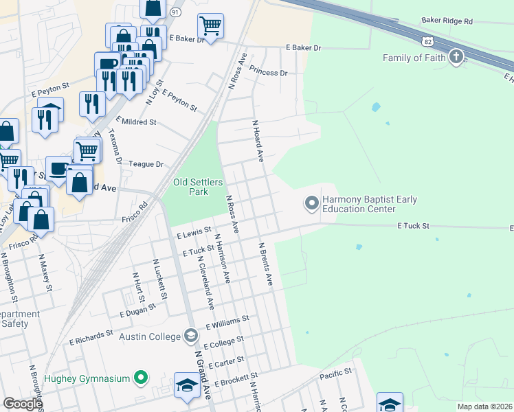 map of restaurants, bars, coffee shops, grocery stores, and more near 1516 North Hoard Avenue in Sherman