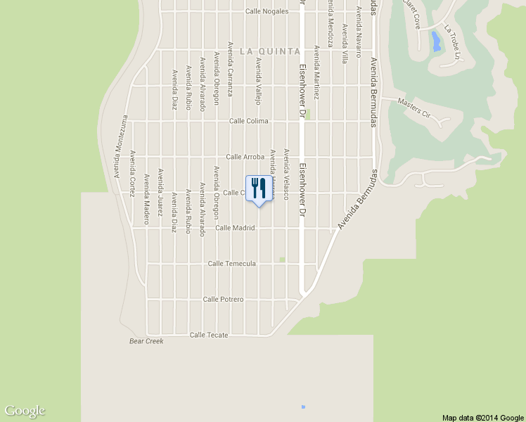 map of restaurants, bars, coffee shops, grocery stores, and more near 54140 Avenida Vallejo in La Quinta