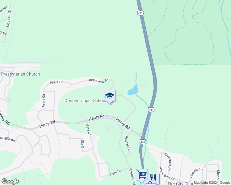 map of restaurants, bars, coffee shops, grocery stores, and more near 2625 Callahan Lane in Anniston