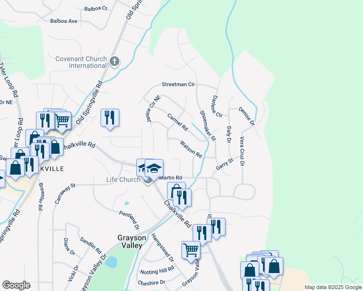 map of restaurants, bars, coffee shops, grocery stores, and more near 2465 Watson Road in Birmingham
