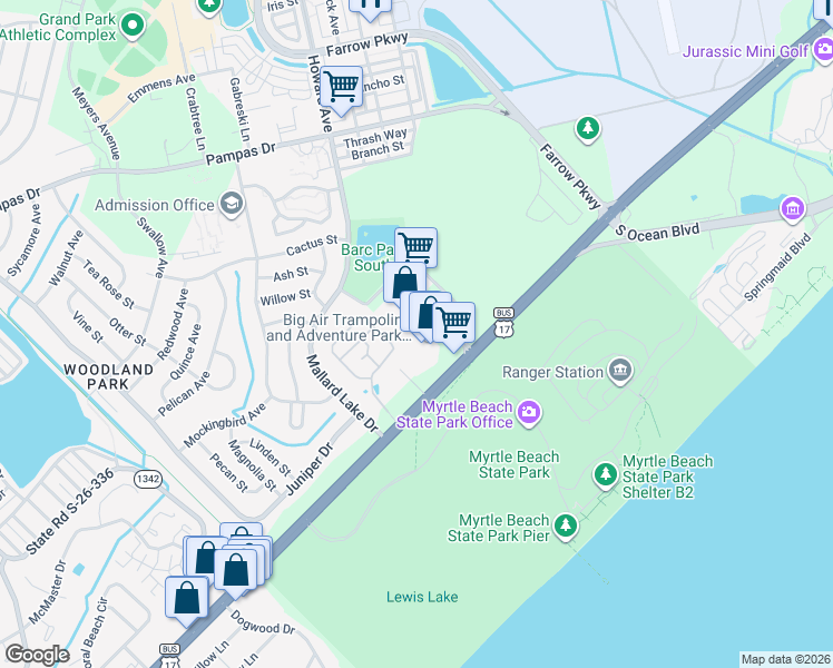 map of restaurants, bars, coffee shops, grocery stores, and more near 1621 Carlton Drive in Myrtle Beach