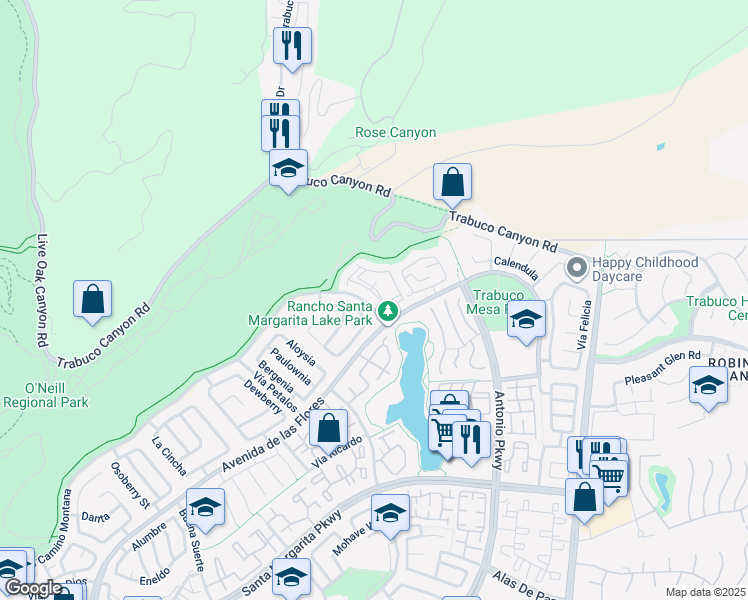 map of restaurants, bars, coffee shops, grocery stores, and more near 54 Dianthus in Rancho Santa Margarita