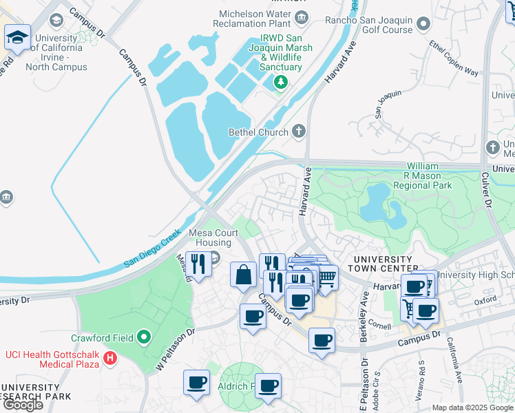 map of restaurants, bars, coffee shops, grocery stores, and more near 152 Stanford in Irvine