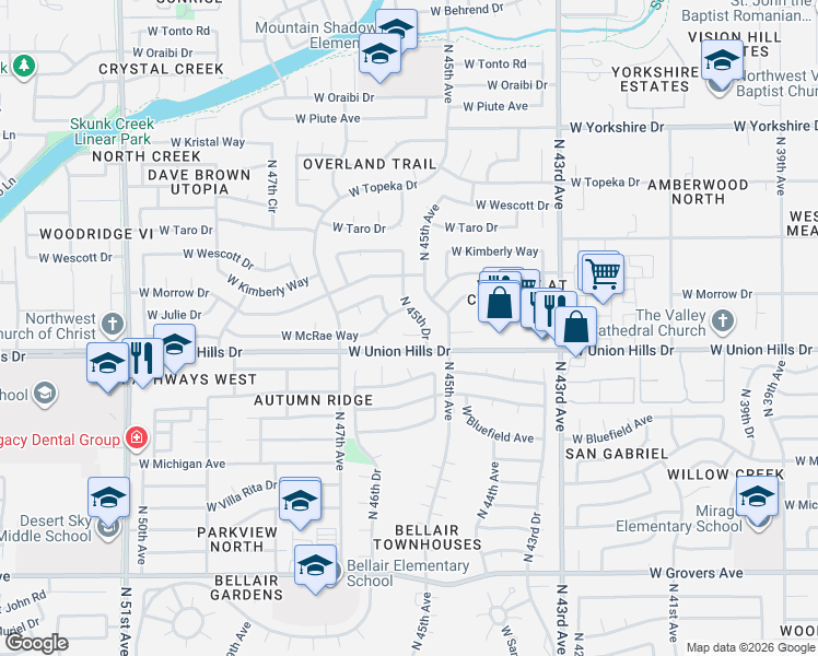 map of restaurants, bars, coffee shops, grocery stores, and more near 4546 West Renee Drive in Glendale