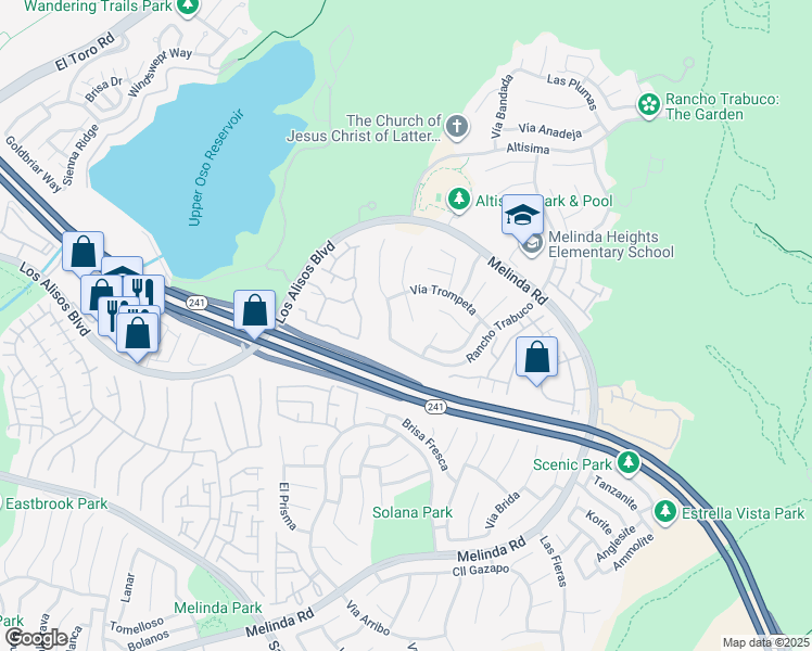 map of restaurants, bars, coffee shops, grocery stores, and more near 37 Los Platillos in Rancho Santa Margarita