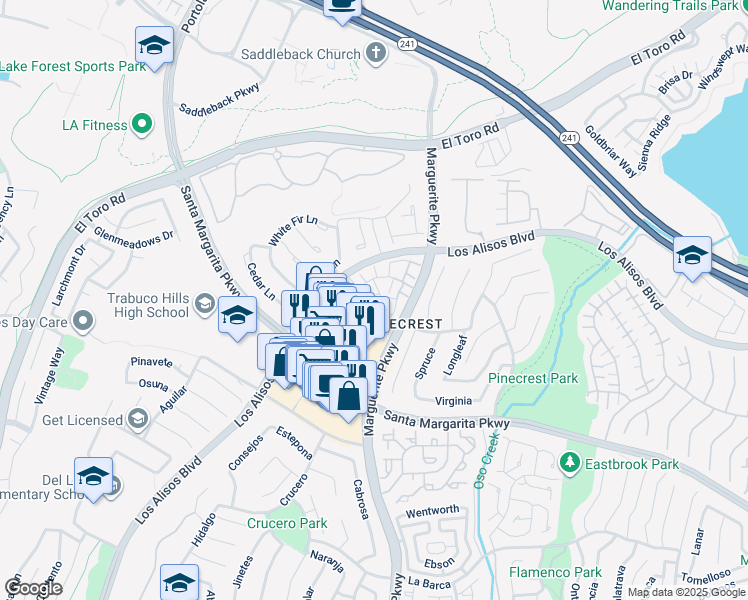 map of restaurants, bars, coffee shops, grocery stores, and more near in Mission Viejo