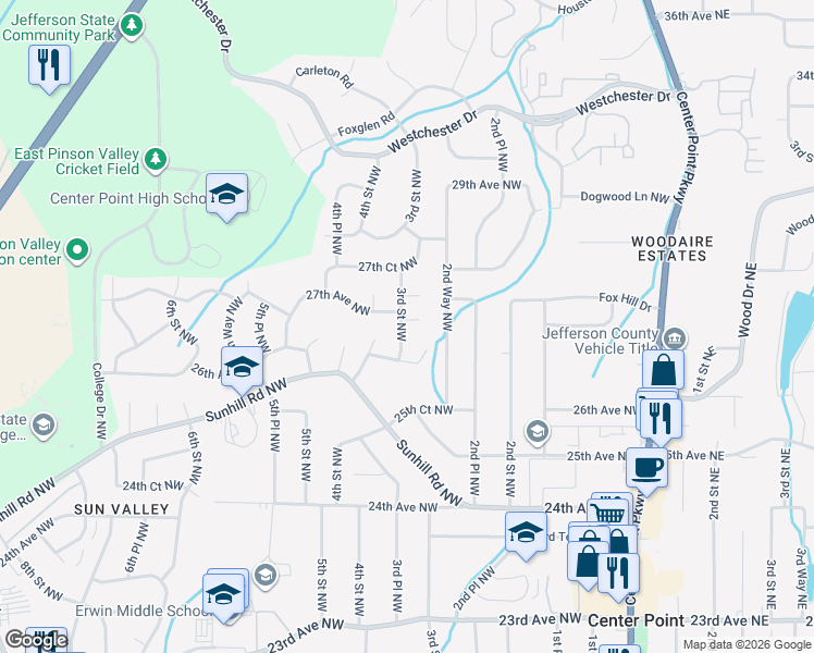 map of restaurants, bars, coffee shops, grocery stores, and more near 2637 3rd Street Northwest in Center Point