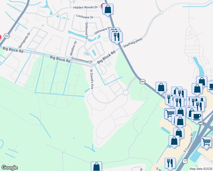map of restaurants, bars, coffee shops, grocery stores, and more near 350 Saint David's Avenue in Myrtle Beach
