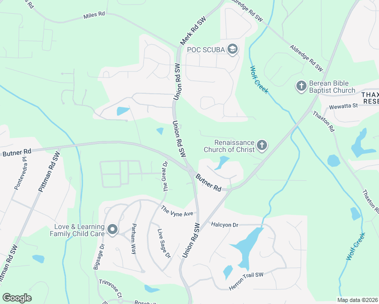 map of restaurants, bars, coffee shops, grocery stores, and more near 3660 Union Road Southwest in Atlanta