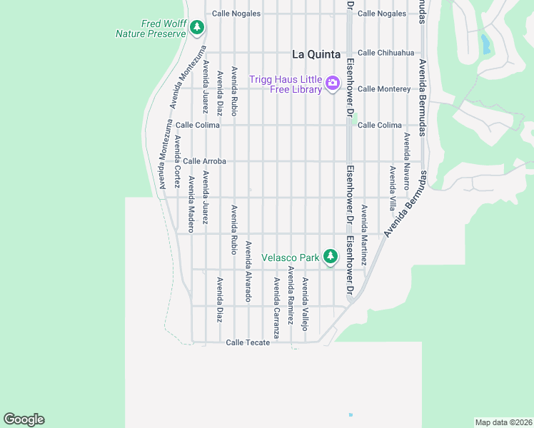 map of restaurants, bars, coffee shops, grocery stores, and more near 54100 Avenue Obregon in La Quinta