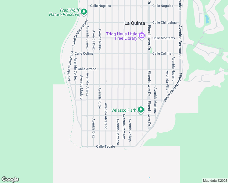map of restaurants, bars, coffee shops, grocery stores, and more near 54100 Avenue Obregon in La Quinta