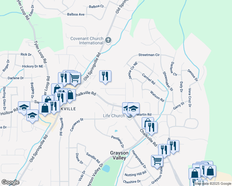 map of restaurants, bars, coffee shops, grocery stores, and more near 5644 Heather Lane in Birmingham