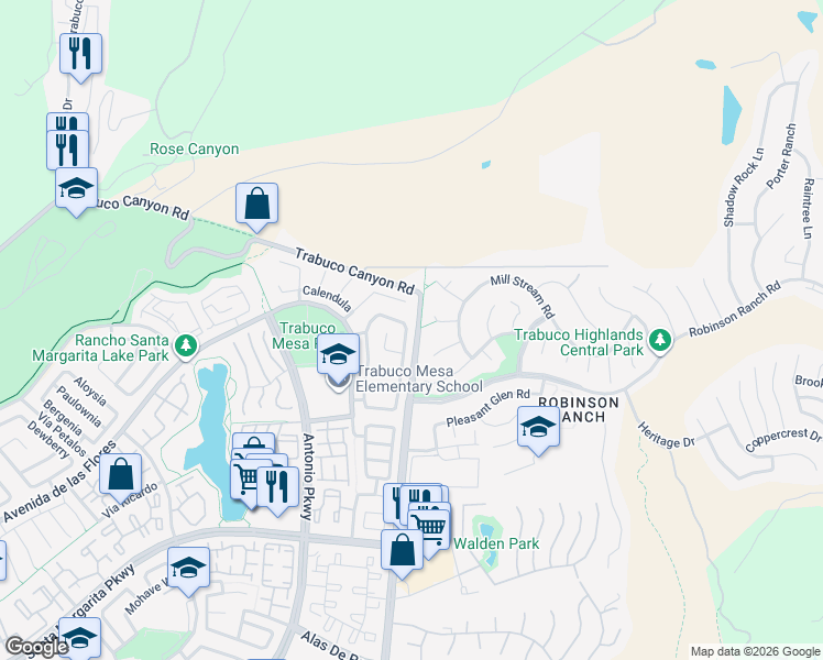 map of restaurants, bars, coffee shops, grocery stores, and more near 4 Vía Felicia in Rancho Santa Margarita