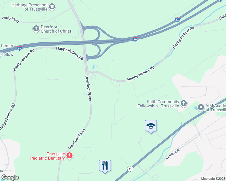 map of restaurants, bars, coffee shops, grocery stores, and more near 5172 Oak Haven Circle in Trussville