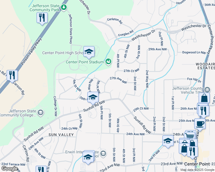 map of restaurants, bars, coffee shops, grocery stores, and more near 2613 5th Street Northwest in Birmingham