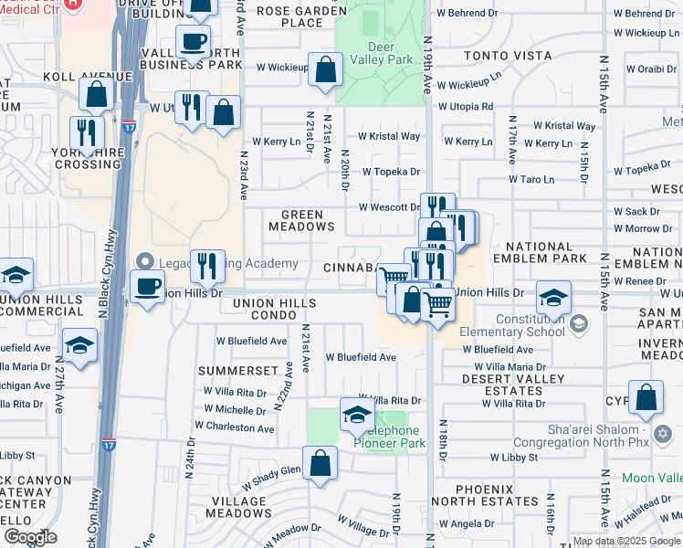 map of restaurants, bars, coffee shops, grocery stores, and more near 2020 West Union Hills Drive in Phoenix
