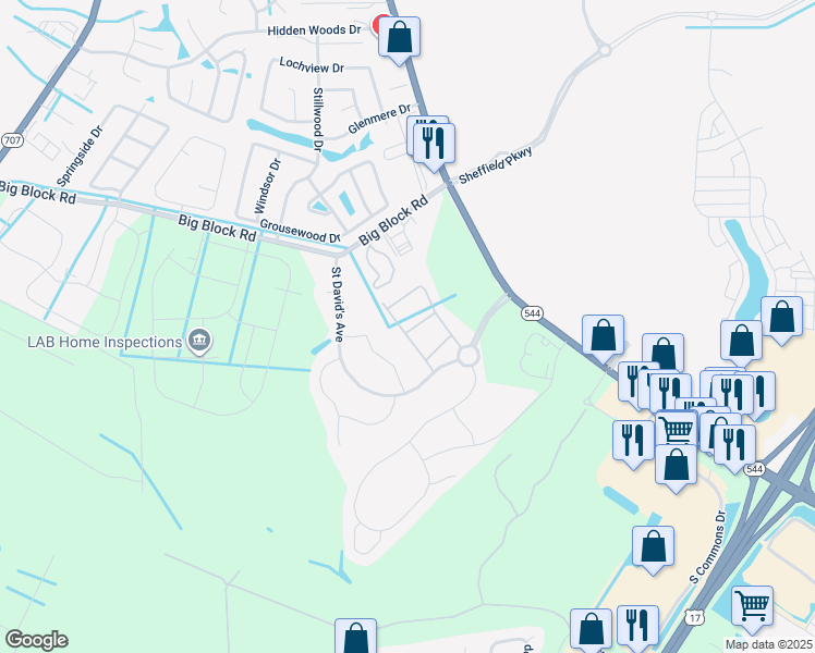 map of restaurants, bars, coffee shops, grocery stores, and more near 350 Saint David's Avenue in Myrtle Beach